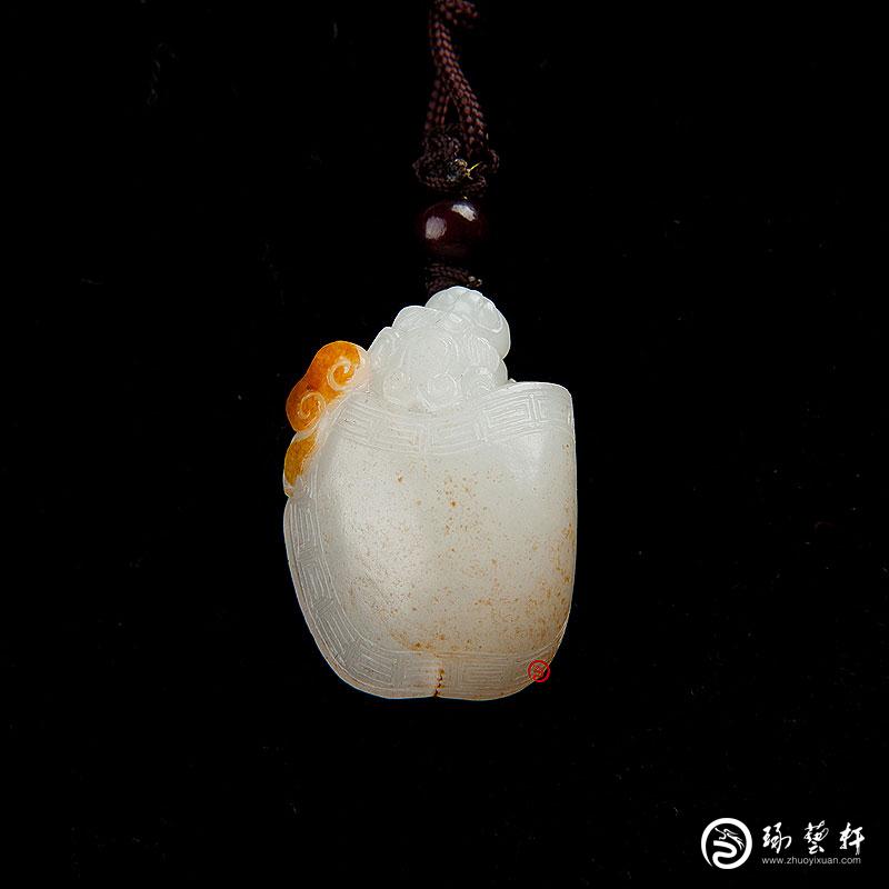 【琢藝軒】新疆和田玉紅皮白玉籽玉掛件 龍龜 15克