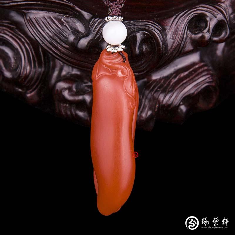 【琢艺轩】四川凉山南红玛瑙柿子红挂件    双娇   7.6克