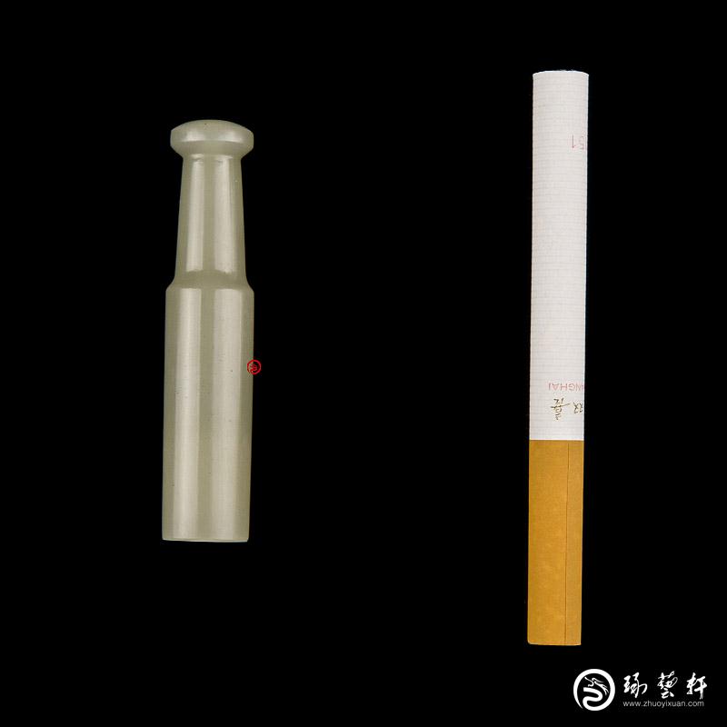 【琢艺轩】新疆和田玉洒金皮青玉籽玉把件 烟嘴 17克