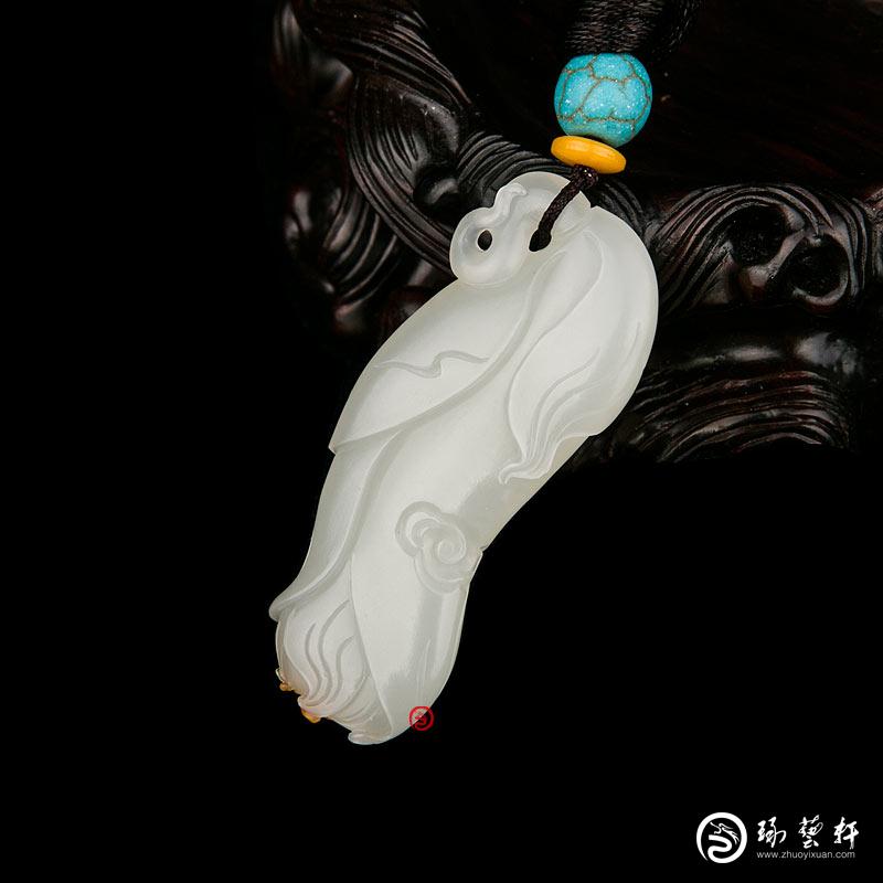 【琢藝軒】新疆和田玉紅皮白玉籽玉掛件 蘭花 10克