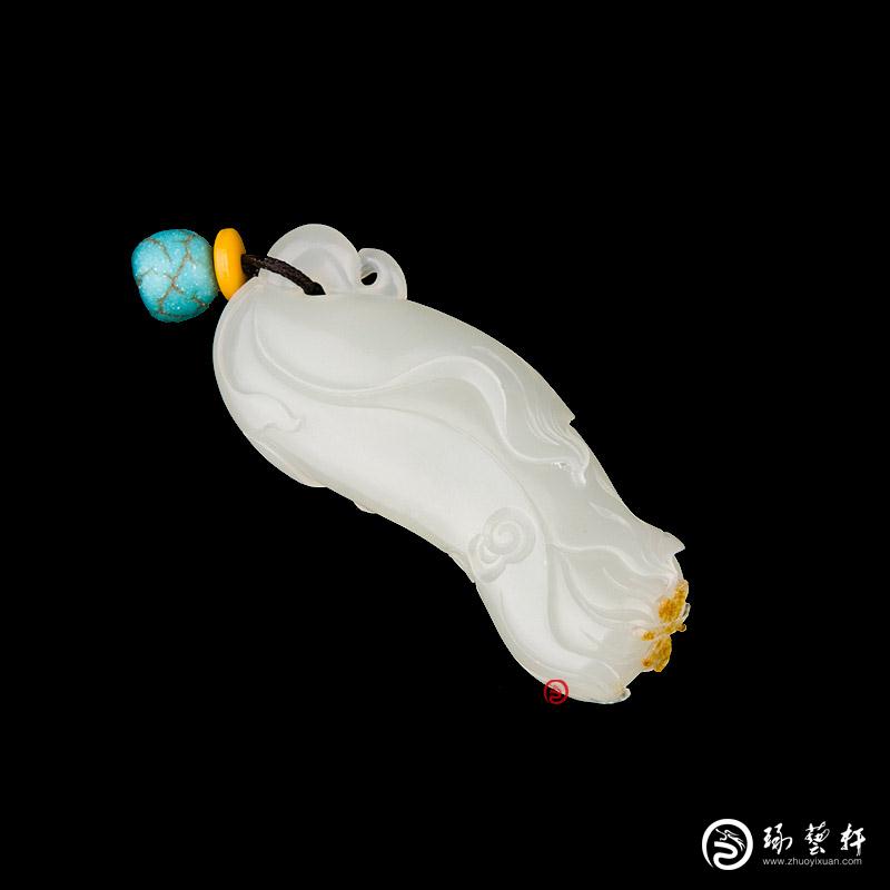 【琢藝軒】新疆和田玉紅皮白玉籽玉掛件 蘭花 10克