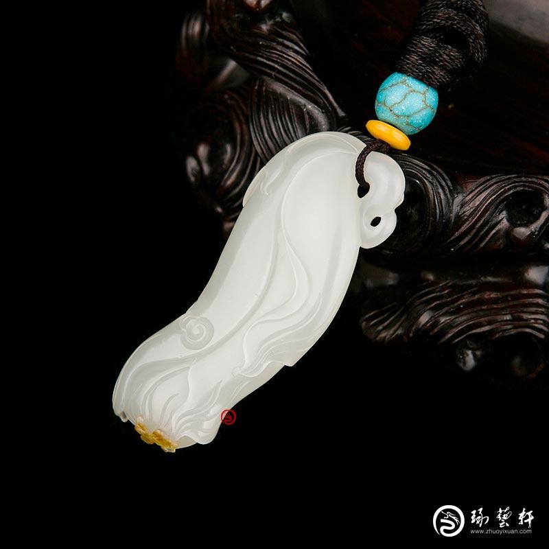 【琢藝軒】新疆和田玉紅皮白玉籽玉掛件 蘭花 10克