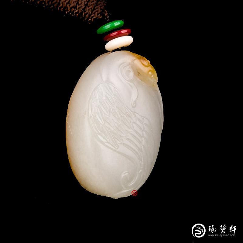 【琢藝軒】新疆和田玉紅皮白玉籽玉掛件 鴻運當頭 15克