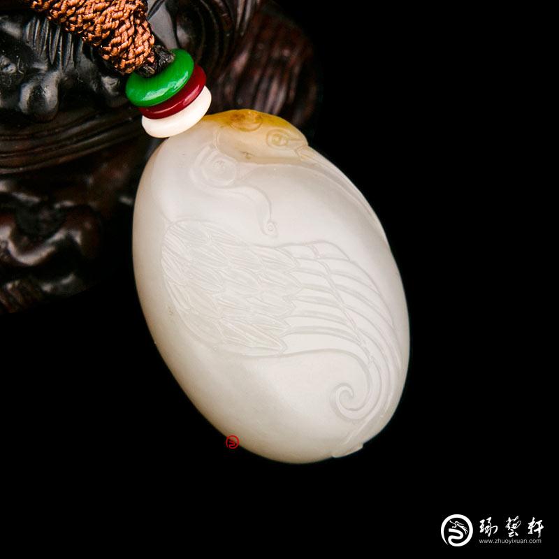 【琢藝軒】新疆和田玉紅皮白玉籽玉掛件 鴻運當頭 15克