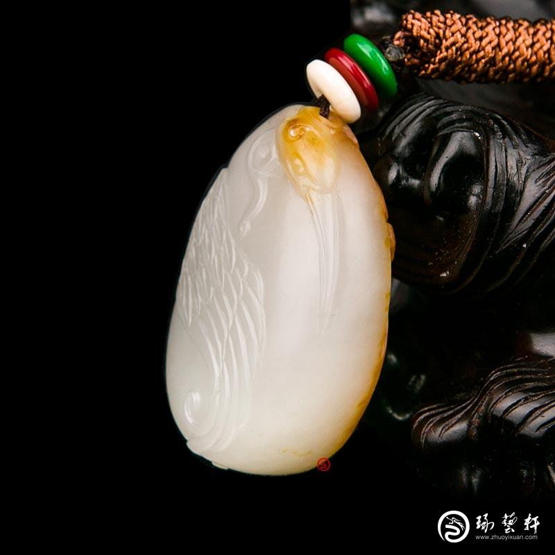 【琢藝軒】新疆和田玉紅皮白玉籽玉掛件 鴻運當頭 15克