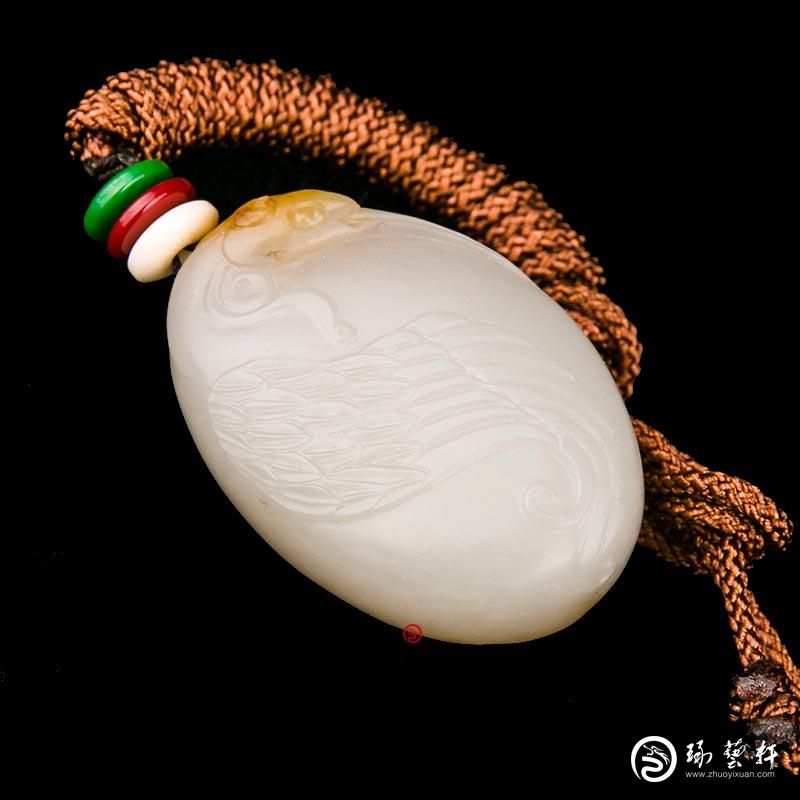 【琢藝軒】新疆和田玉紅皮白玉籽玉掛件 鴻運當頭 15克