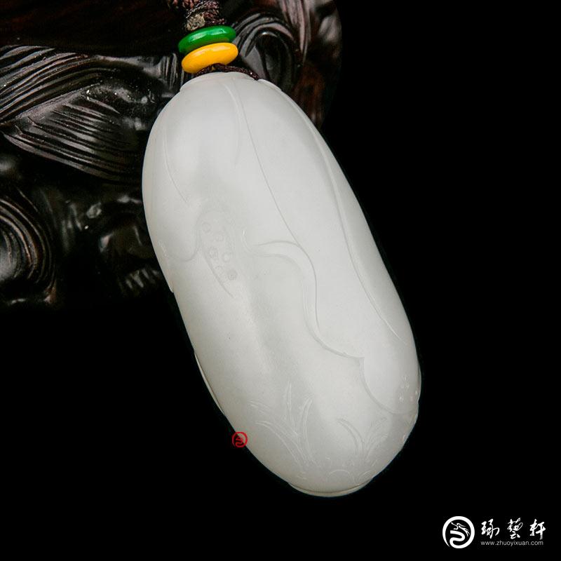 【琢藝軒】新疆和田玉灑金皮一級(jí)白玉籽玉掛件 蝶戀花 30克