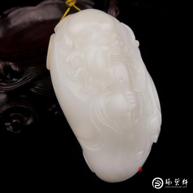 【琢艺轩】新疆和田玉黄皮羊脂白玉籽玉把件 寿星 142克