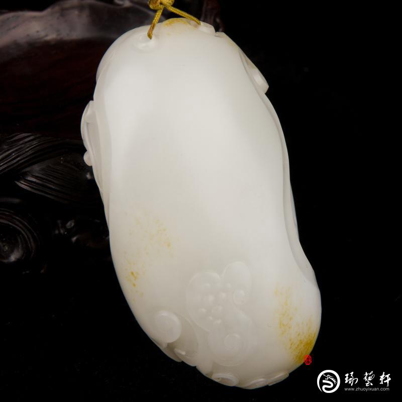 【琢艺轩】新疆和田玉黄皮羊脂白玉籽玉把件 寿星 142克