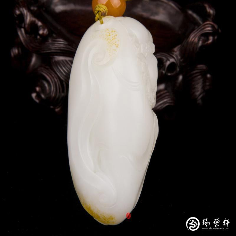 【琢艺轩】新疆和田玉黄皮羊脂白玉籽玉把件 寿星 142克