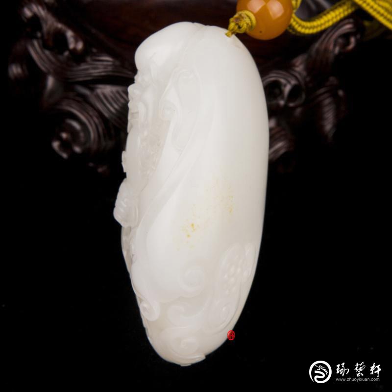 【琢艺轩】新疆和田玉黄皮羊脂白玉籽玉把件 寿星 142克