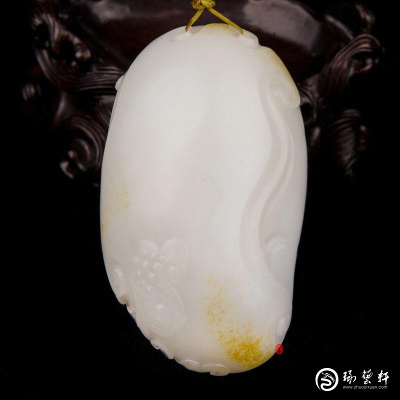 【琢艺轩】新疆和田玉黄皮羊脂白玉籽玉把件 寿星 142克