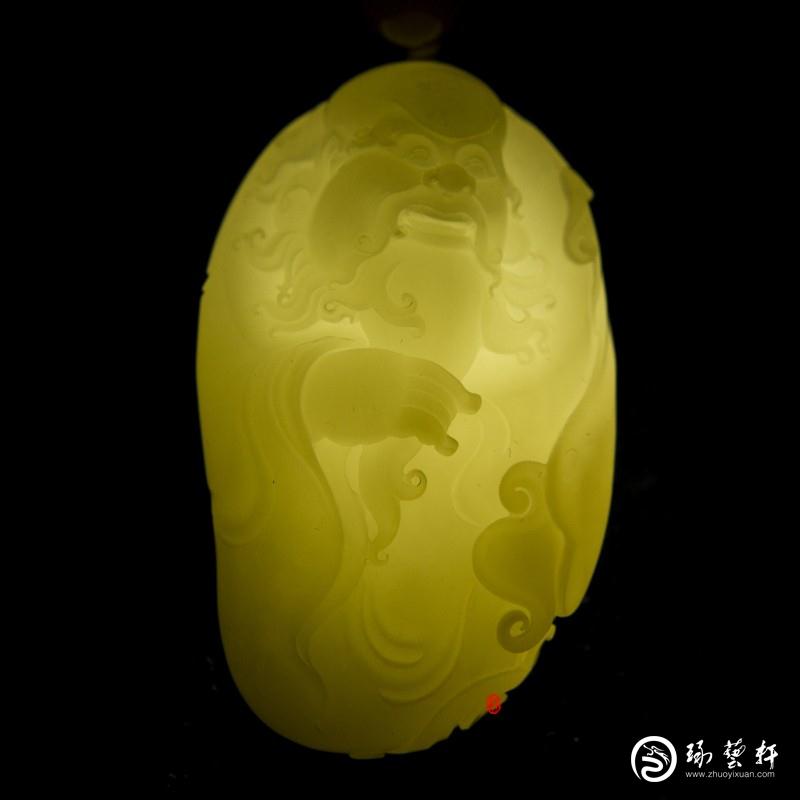 【琢艺轩】新疆和田玉黄皮羊脂白玉籽玉把件 寿星 142克