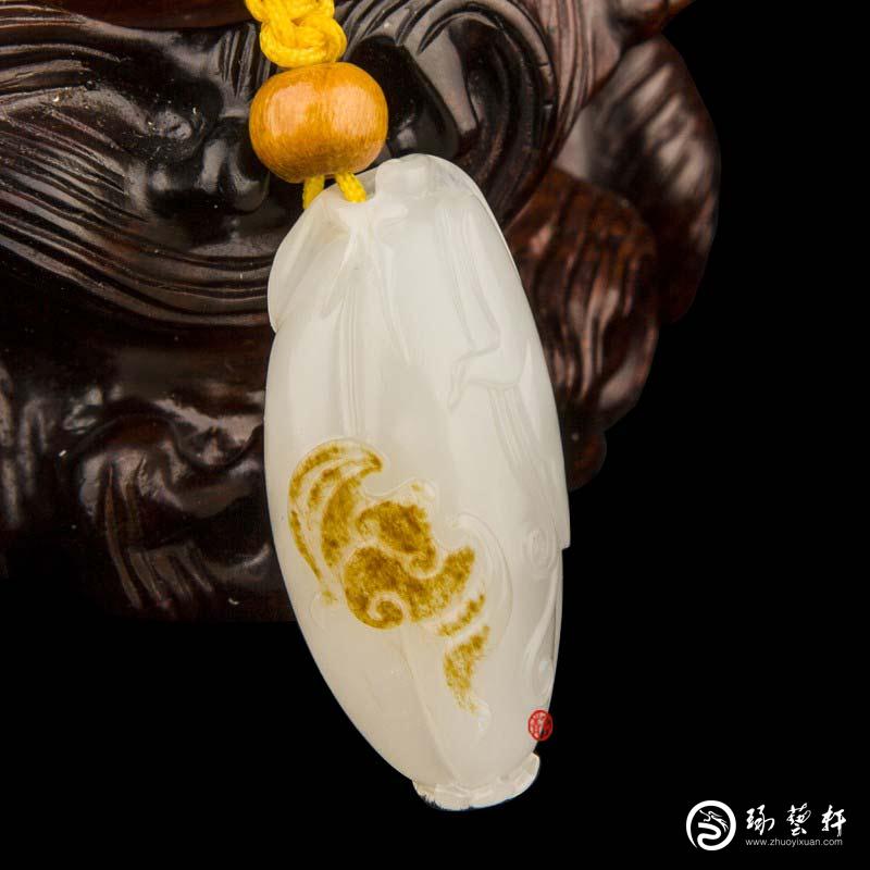 【琢藝軒】新疆和田玉紅皮一級白玉籽玉掛件 福瓜  7克