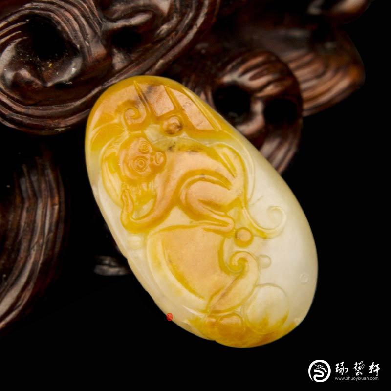 【琢艺轩】新疆和田玉黄沁白玉籽玉挂件 代代封侯  10克