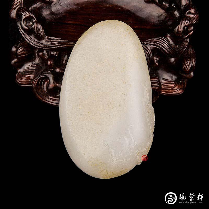 【琢藝軒】新疆和田玉黃皮一級(jí)白玉籽玉把件（獨(dú)籽）  一路連科  79克