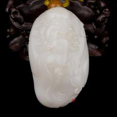 【琢艺轩】新疆和田玉黄皮羊脂白玉籽玉把件 寿星 142克