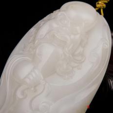 【琢艺轩】新疆和田玉黄皮羊脂白玉籽玉把件 寿星 142克