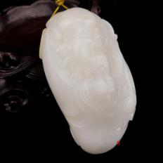 【琢艺轩】新疆和田玉黄皮羊脂白玉籽玉把件 寿星 142克