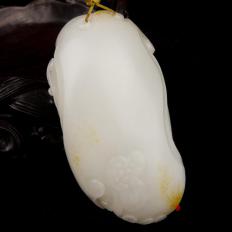 【琢艺轩】新疆和田玉黄皮羊脂白玉籽玉把件 寿星 142克