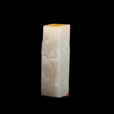 【琢藝軒】新疆和田玉黃皮白玉籽玉把件 江南水鄉(xiāng) 印章 55克