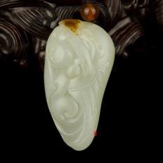 【琢藝軒】新疆和田玉秋梨皮白玉籽玉掛件（獨(dú)籽)一路連科  24克