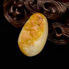 【琢艺轩】新疆和田玉黄沁白玉籽玉挂件 代代封侯  10克