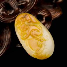 【琢艺轩】新疆和田玉黄沁白玉籽玉挂件 代代封侯  10克