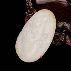【琢藝軒】新疆和田玉黃皮一級(jí)白玉籽玉把件（獨(dú)籽）  一路連科  79克