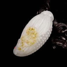【琢艺轩】新疆和田玉洒金皮一级白玉籽玉挂件 多子多福 36克