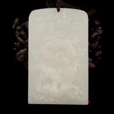 【琢藝軒】新疆和田玉黃皮羊脂白玉籽玉玉牌  飛龍在天 115克
