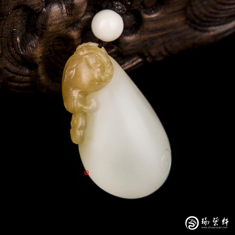 【琢藝軒】新疆和田玉糖玉羊脂白玉掛件 喜氣洋洋 13克