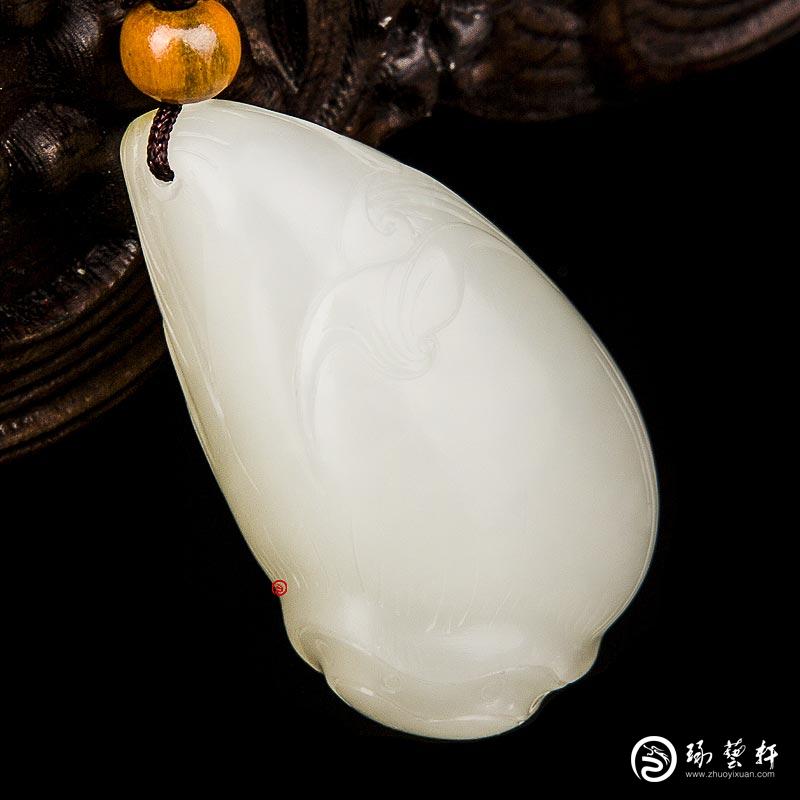 【琢艺轩】新疆和田玉洒金皮白玉籽玉挂件 萌芽 24.5克