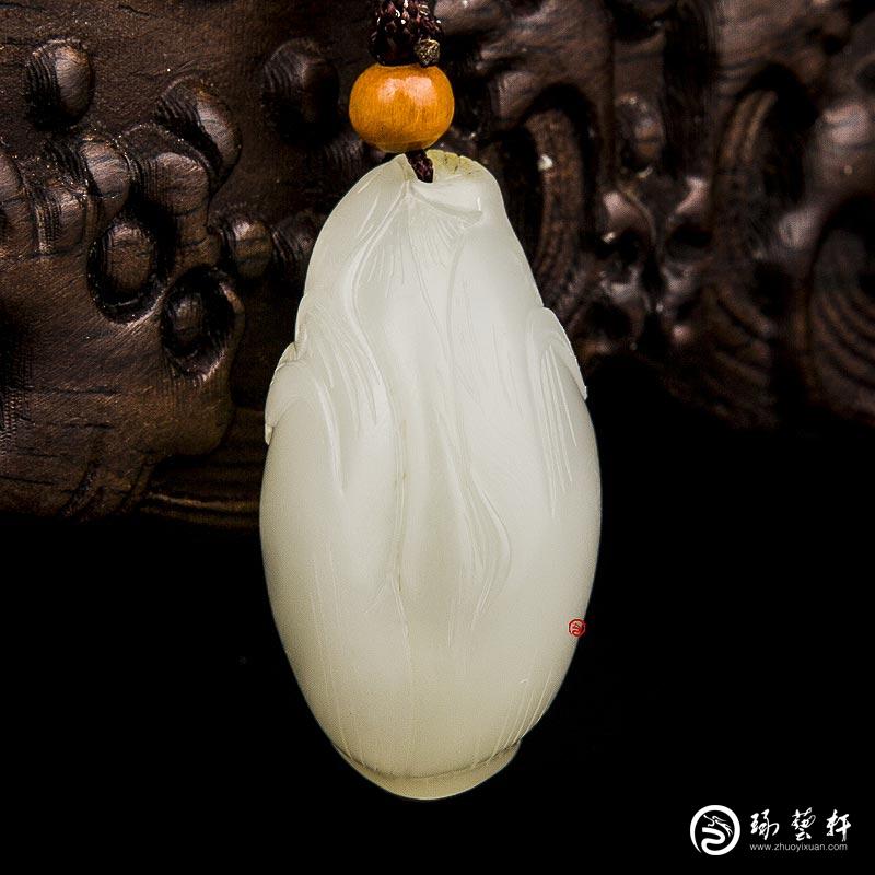 【琢艺轩】新疆和田玉洒金皮白玉籽玉挂件 萌芽 24.5克