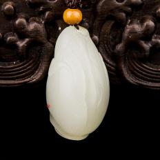 【琢艺轩】新疆和田玉洒金皮白玉籽玉挂件 萌芽 24.5克