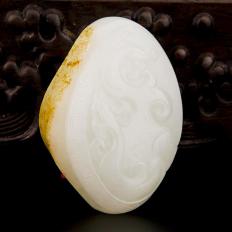 【琢藝軒】新疆和田玉紅皮羊脂白玉籽玉把件 龍鳳齊鳴 62克