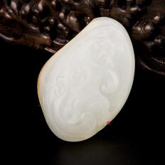 【琢藝軒】新疆和田玉紅皮羊脂白玉籽玉把件 龍鳳齊鳴 62克