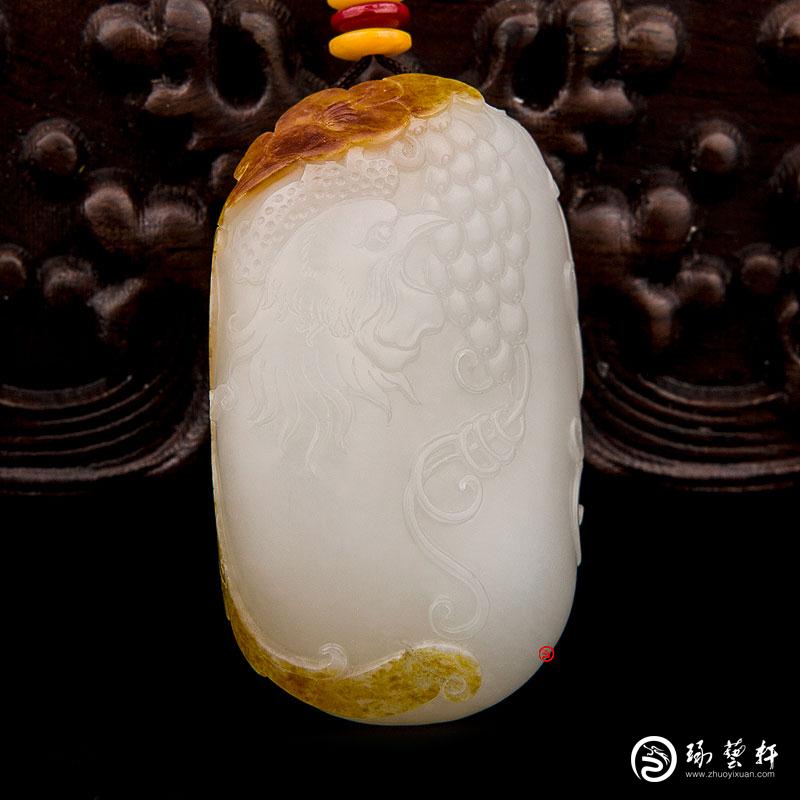 【琢藝軒】新疆和田玉紅皮白玉籽玉把件 官上加冠（獨(dú)籽） 47克