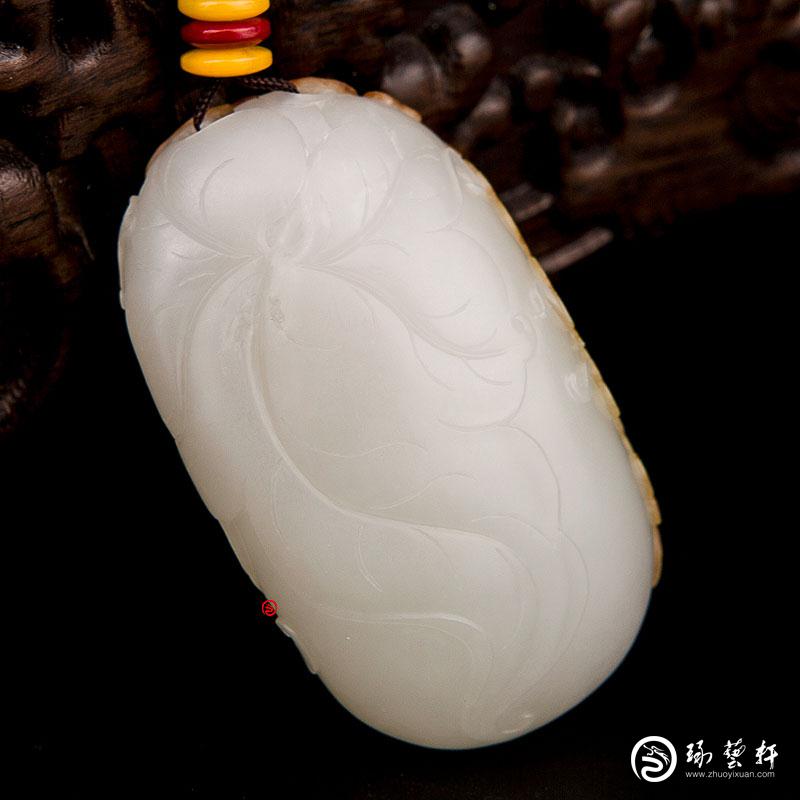 【琢藝軒】新疆和田玉紅皮白玉籽玉把件 官上加冠（獨(dú)籽） 47克