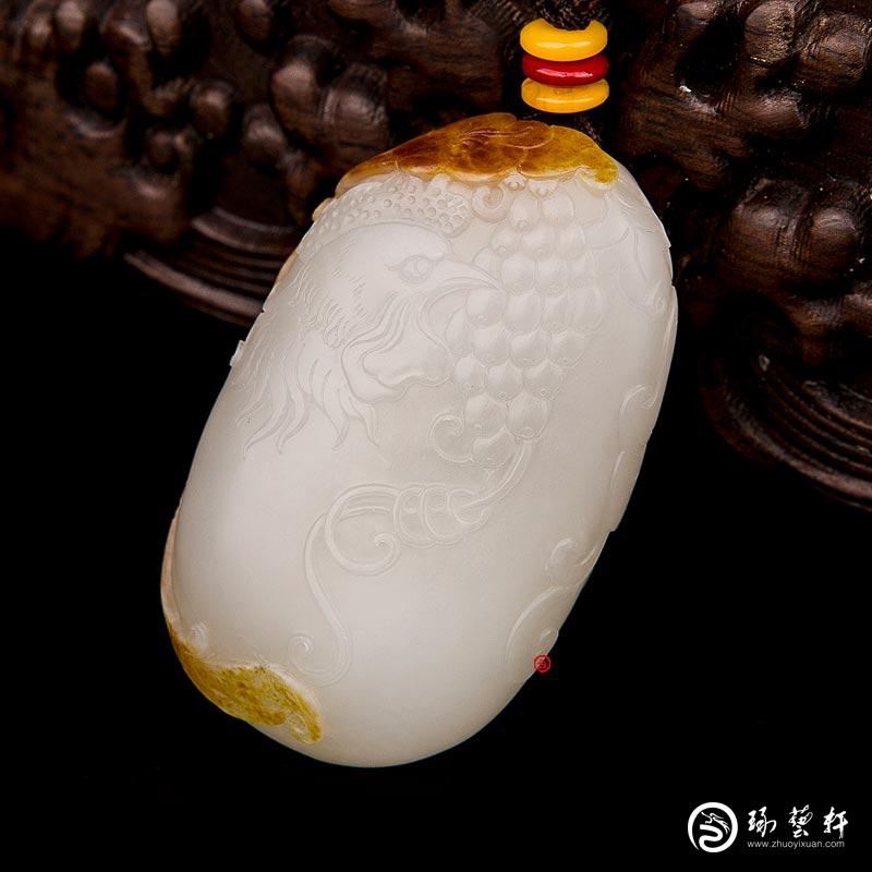 【琢藝軒】新疆和田玉紅皮白玉籽玉把件 官上加冠（獨(dú)籽） 47克