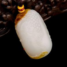 【琢藝軒】新疆和田玉紅皮白玉籽玉把件 官上加冠（獨(dú)籽） 47克