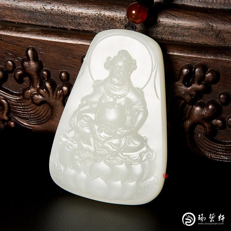 【琢艺轩】穆宇静 新疆和田玉洒金皮一级白籽玉玉牌 黄财神 66克