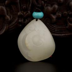 【琢艺轩】新疆和田玉白皮白玉籽玉挂件（独籽） 仿古龙 12.4克