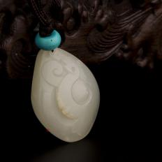 【琢艺轩】新疆和田玉白皮白玉籽玉挂件（独籽） 仿古龙 12.4克