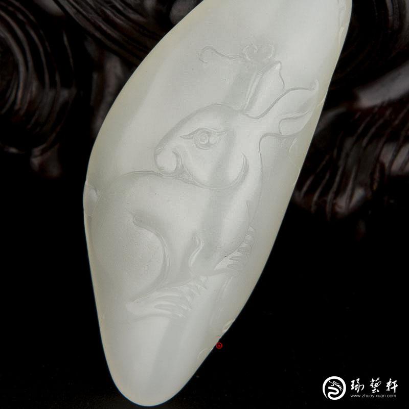 【琢艺轩】新疆和田玉白皮一级白玉籽玉挂件 十二生肖-兔 11.4克