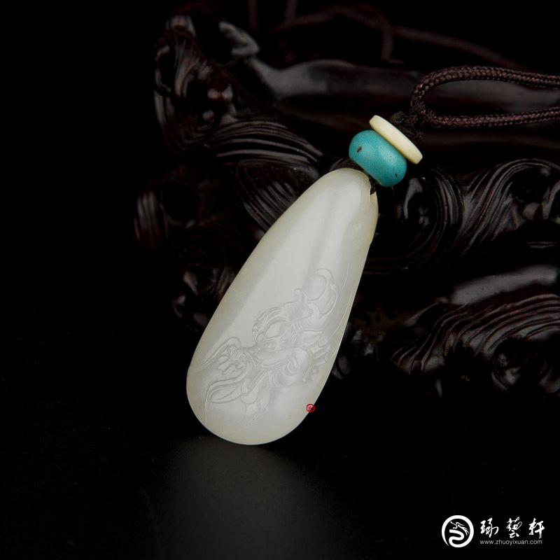 【琢藝軒】新疆和田玉黃皮一級白玉籽玉掛件 十二生肖-龍 11克