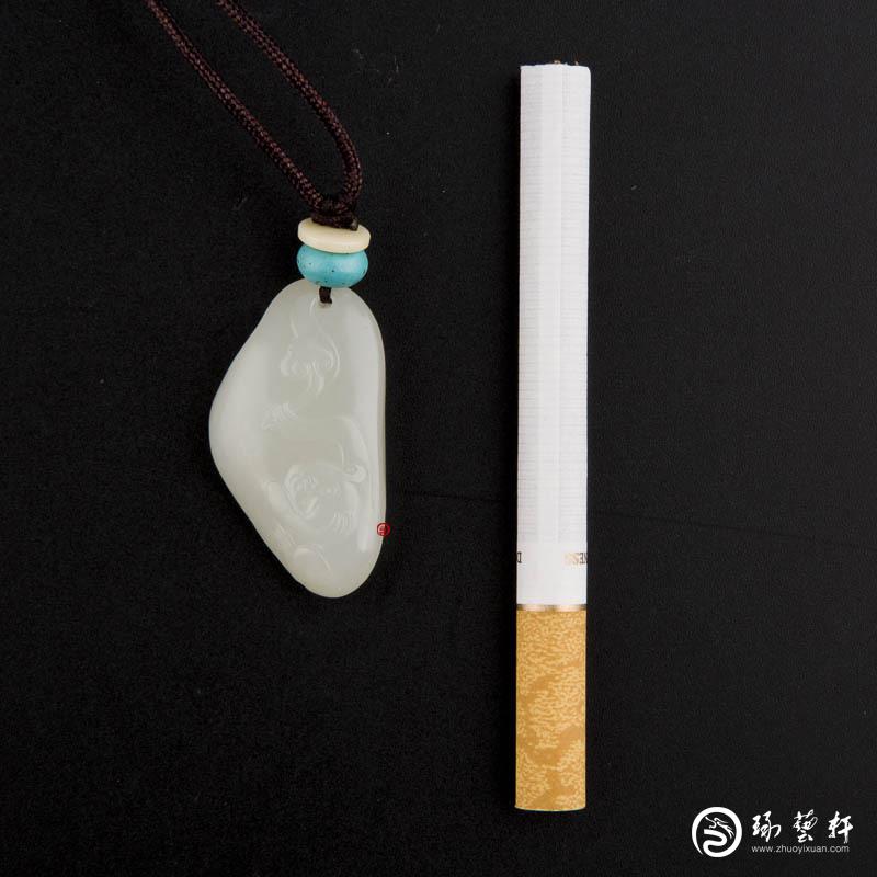 【琢艺轩】新疆和田玉白皮一级白玉籽玉挂件 十二生肖-猴 12.8克