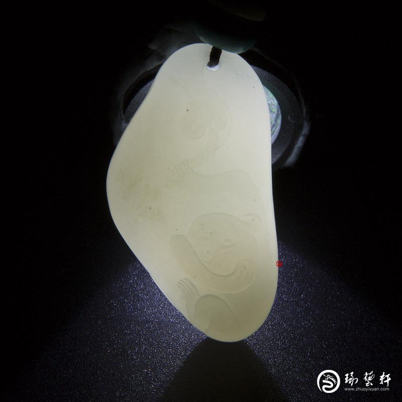 【琢艺轩】新疆和田玉白皮一级白玉籽玉挂件 十二生肖-猴 12.8克