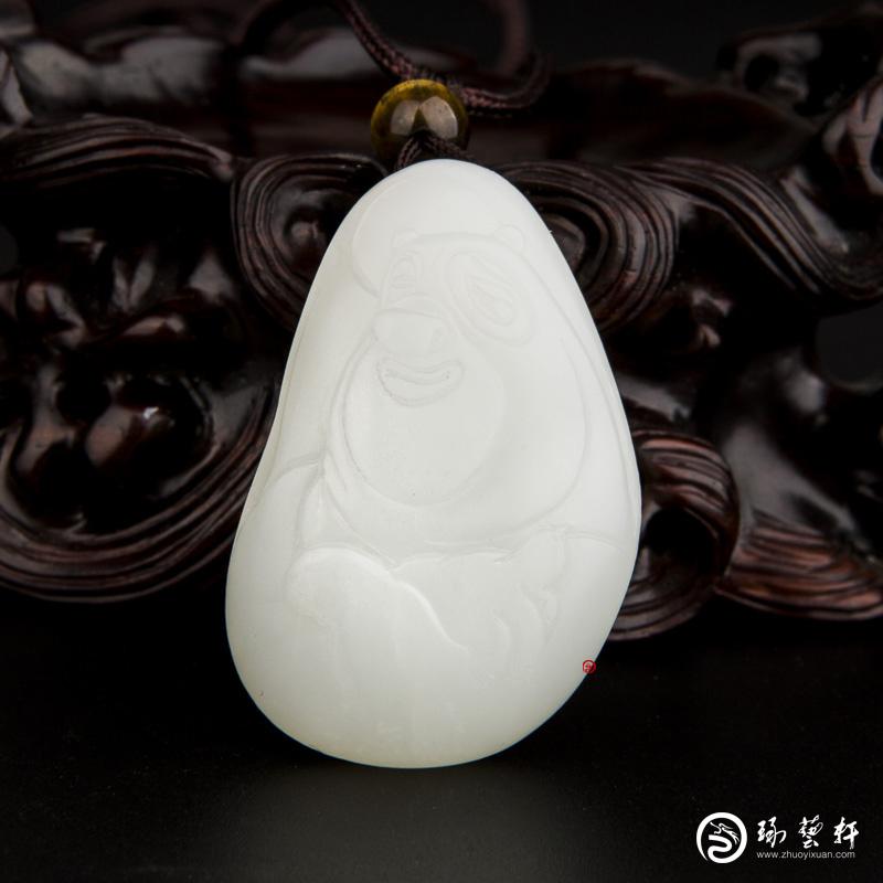 【琢藝軒】新疆和田玉白皮一級白玉籽玉掛件 熊出沒之熊大 23克