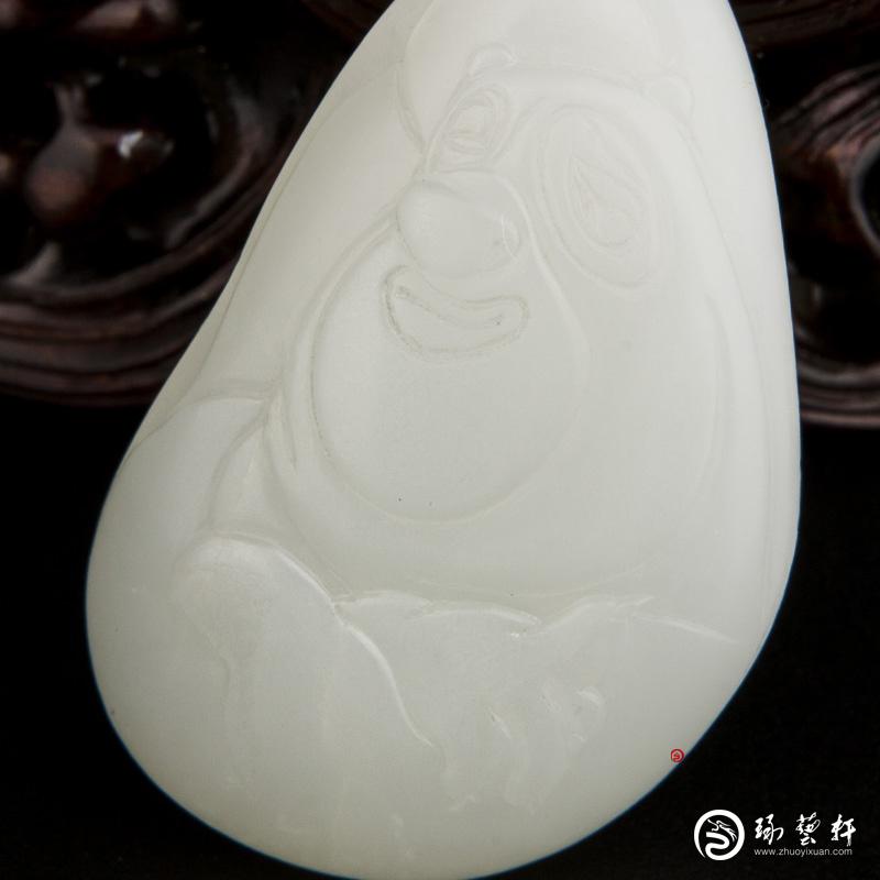 【琢藝軒】新疆和田玉白皮一級白玉籽玉掛件 熊出沒之熊大 23克